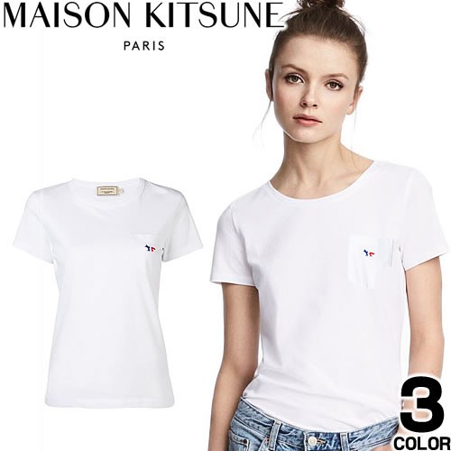 メゾンキツネ MAISON KITSUNE Tシャツ レディース 半袖 カジュアル 大きいサイズ ブランド おしゃれ ワンポイント ロゴ 白 黒  ホワイト ブラック