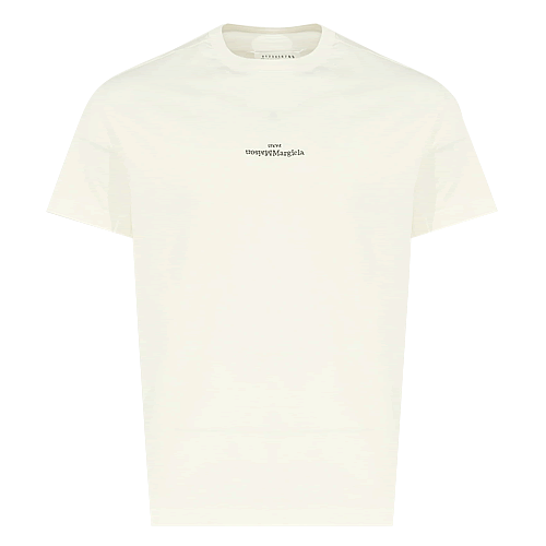 メゾンマルジェラ Maison Margiela Tシャツ ディストーティド ロゴ ティーシャツ レディース 刺繍 クルーネック 丸首 ブランド 白  黒 ホワイト ブラック