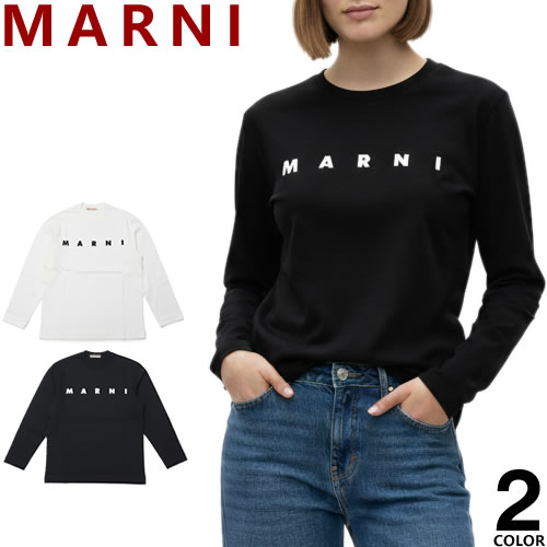 【値下げ】マルニ MARNI ブラウス 長袖 黒 ブラック 白 38 MARNI（マルニ） ロンT Tシャツ キッズ レディース 長袖 ロゴ プリント