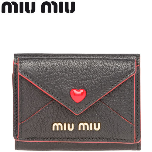 ミュウミュウ MIUMIU 財布 三つ折り財布 ミニ財布 小銭入れあり レディース マドラス ラブ レザー 本革 ブランド プレゼント 黒 ブラック