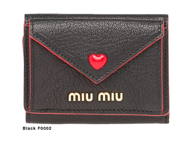 極美品 miumiu マドラス 三つ折り財布 L字 やぎ革 ロゴ ブラック