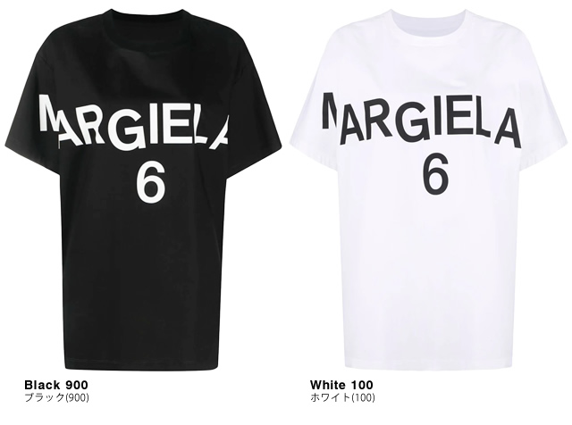 エムエムシックス メゾンマルジェラ MM6 Maison Margiela ロゴ プリント Tシャツ レディース 半袖 オーバーサイズ ロゴ  クルーネック 丸首 ブランド 白 黒