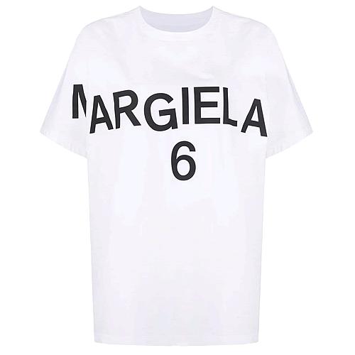 エムエムシックス メゾンマルジェラ MM6 Maison Margiela ロゴ プリント Tシャツ メンズ 半袖 オーバーサイズ ロゴ クルーネック  丸首 ブランド 白 黒