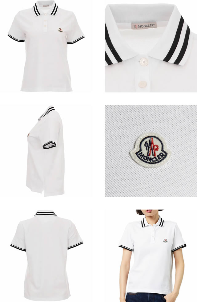 モンクレール MONCLER ポロシャツ レディース 半袖 コットン ロゴパッチ おしゃれ ブランド 大きいサイズ 白 黒 ホワイト ブラック
