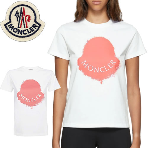モンクレール MONCLER Tシャツ 8C00014 829HP レディース 半袖 ロゴ クルーネック 大きいサイズ ブランド 白 ホワイト