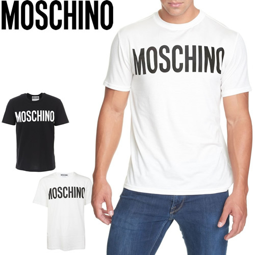 モスキーノ MOSCHINO Ｔシャツ ウィズ ロゴプリント A07055240 メンズ 半袖 クルーネック 丸首 ブランド おしゃれ プレゼント 白  黒 ホワイト ブラック