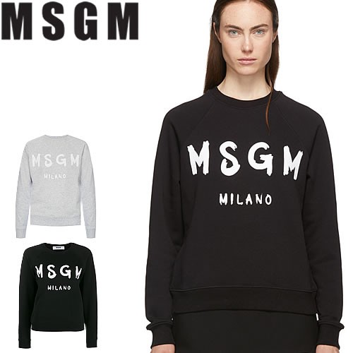 ★送料関税込★MSGM Logo Crew Neck トレーナー男女共用 MSGM logo-print Cotton Sweatshirt | Black | FARFETCH