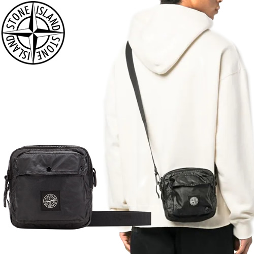 ストーンアイランド STONE ISLAND クロスボディバッグ ミニショルダーバッグ ポーチ メンズ ロゴ ブランド コットン プレゼント ギフト  黒 ブラック 781590270