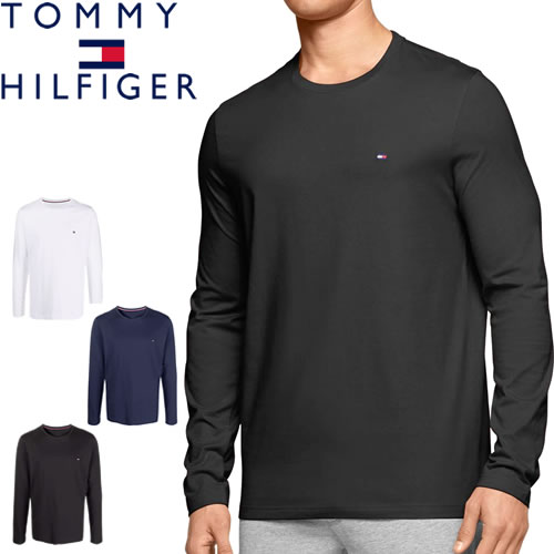 トミーヒルフィガー TOMMY HILFIGER ロンT ロング スリーブ フラグ クルーネック Tシャツ メンズ 長袖 ロゴ 無地 ワンポイント  ブランド 綿 黒 ブラック