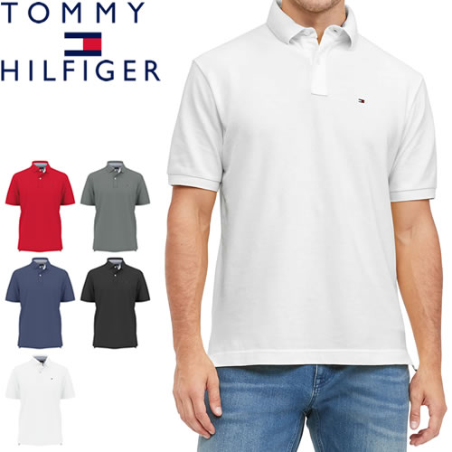 トミーヒルフィガー TOMMY HILFIGER ポロシャツ メンズ 半袖 ゴルフ 鹿の子 綿 コットン ワンポイント 刺繍 無地 大きいサイズ  ブランド 白 黒 ホワイト