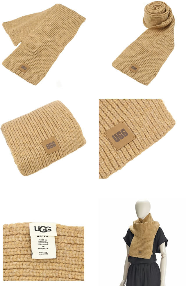 新品タグ付き♡UGG♡ボリュームフリーススカーフ♡キャラメル UGG（アグ） マフラー ストール チャンキー リブ スカーフ レディース