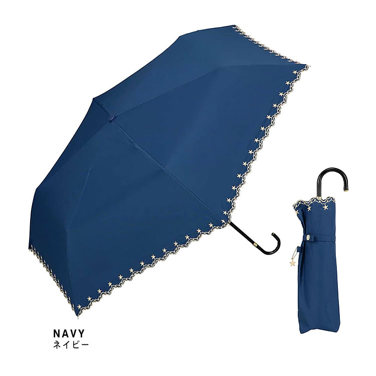 wpc w.p.c 日傘 折りたたみ傘 完全遮光 スタースカラップ刺繍 ミニ レディース 晴雨兼用 ...