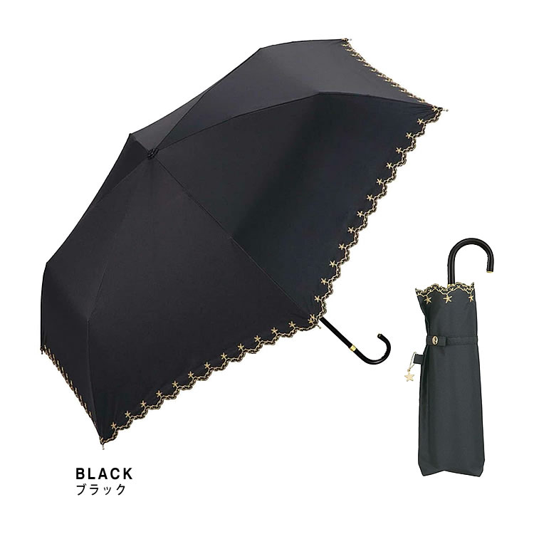 wpc w.p.c 日傘 遮光 折りたたみ傘 傘 完全遮光 スタースカラップ刺繍 ミニ レディース ...