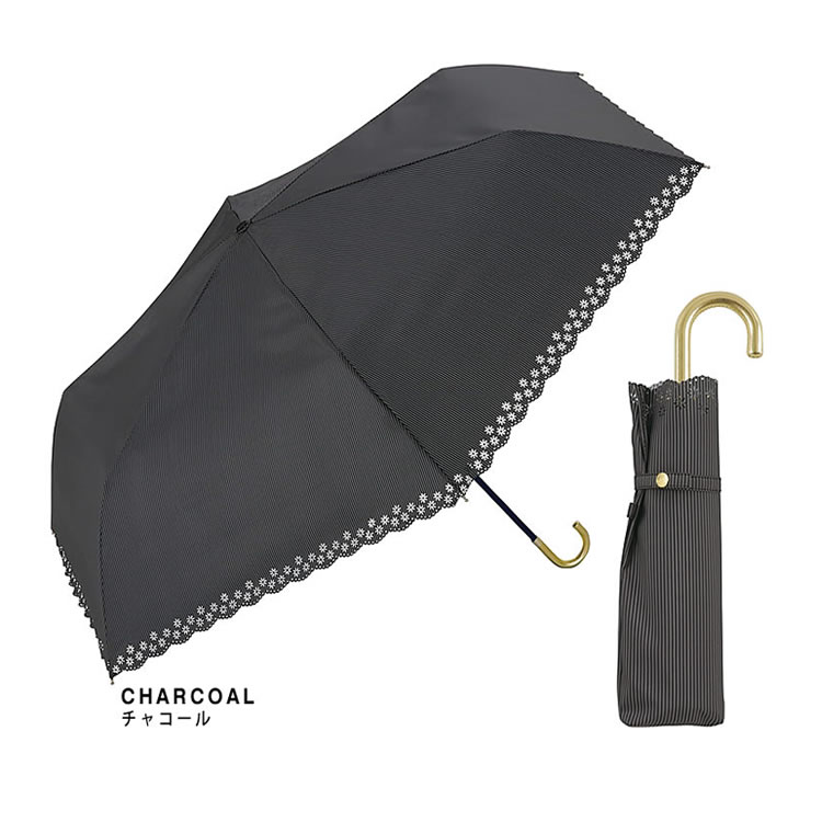 wpc w.p.c 日傘 折りたたみ傘 傘 遮光フラワーカットストライプ ミニ レディース 完全遮光...