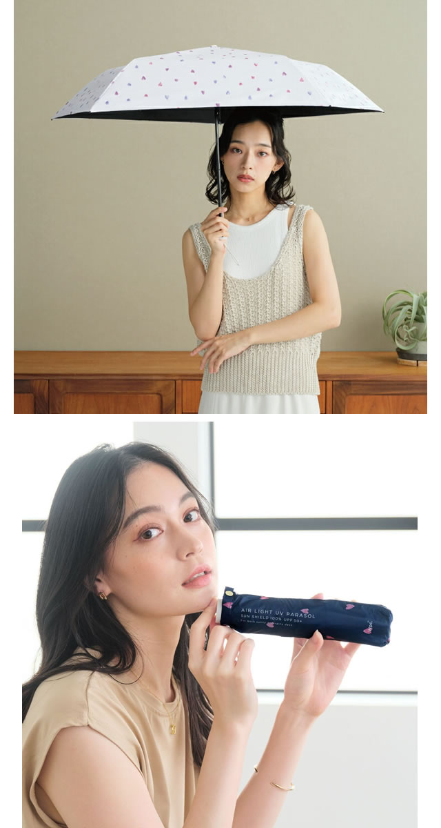 Wpc. 日傘 折りたたみ傘 傘 水彩ハート ミニ 晴雨兼用 軽量 完全遮光