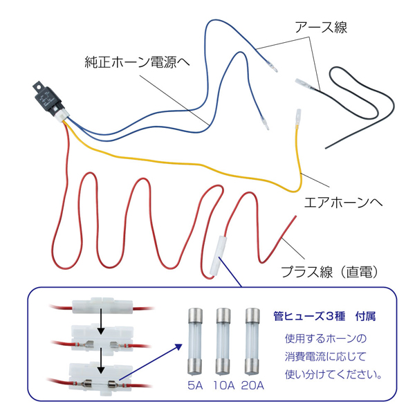 ホーンガードリレーハーネスセット24V 505110 JET INOUE(ジェットイノウエ) 24Vホーン用ホーンリレーハーネスセット