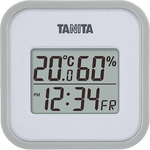タニタ デジタル温湿度計 TT-558 グレー 日付表示 時刻表示  温度 湿度 デジタル 壁掛け 時計付き｜maidora