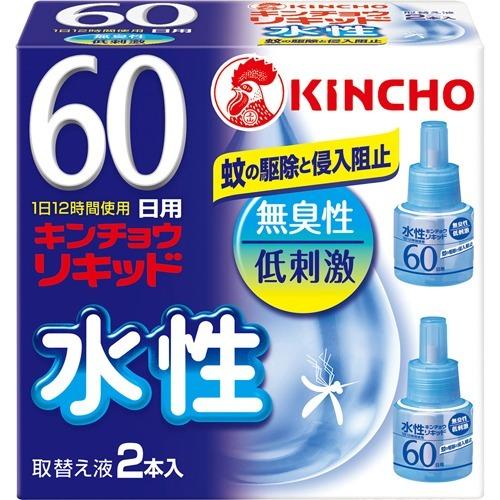 【医薬部外品】水性キンチョウリキッド コード式 蚊取り器 60日 取替液 無臭性 低刺激(2本入)【キンチョウリキッド】 無香料 低刺激｜maidora