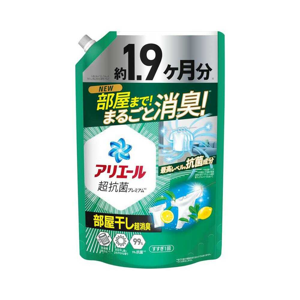 P&amp;G アリエールジェル 部屋干しプラス つめかえ用 ウルトラジャンボ 1400g 超抗菌プレミアム 部屋干し 超消臭 天日干し 洗濯洗剤 液体 衣料用洗剤