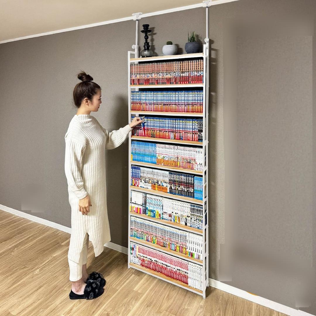 8tail 本棚 突っ張り ラック 幅61cm ホワイト×ナチュラル 8tail 本棚 突っ張り ラック 幅61cm ホワイト×ナチュラル