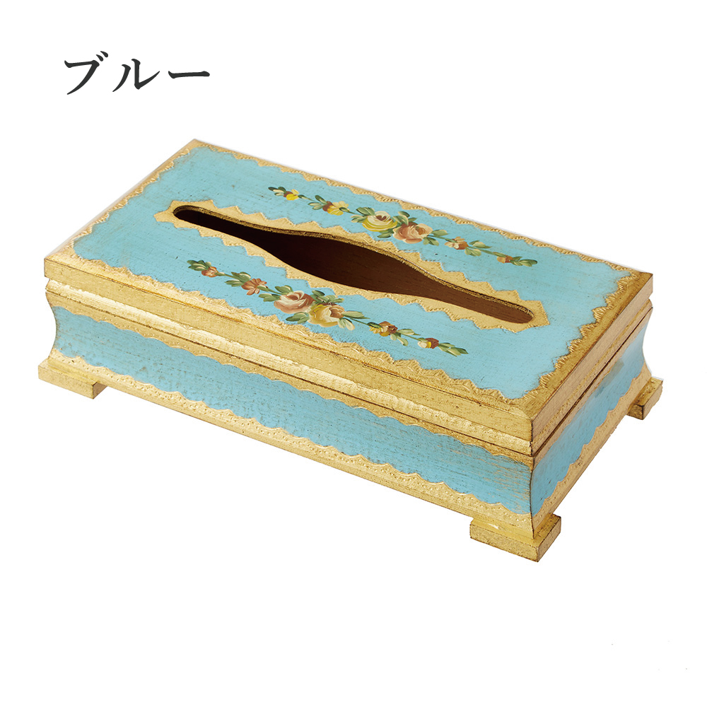 ティッシュボックス  おしゃれ  アンティーク 風 花 上品 木製 イタリア製 ゴールド ピンク ブルー｜maisondumarche｜03