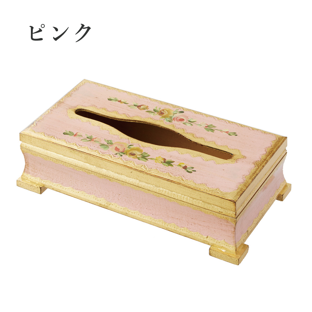 ティッシュボックス  おしゃれ  アンティーク 風 花 上品 木製 イタリア製 ゴールド ピンク ブルー｜maisondumarche｜02