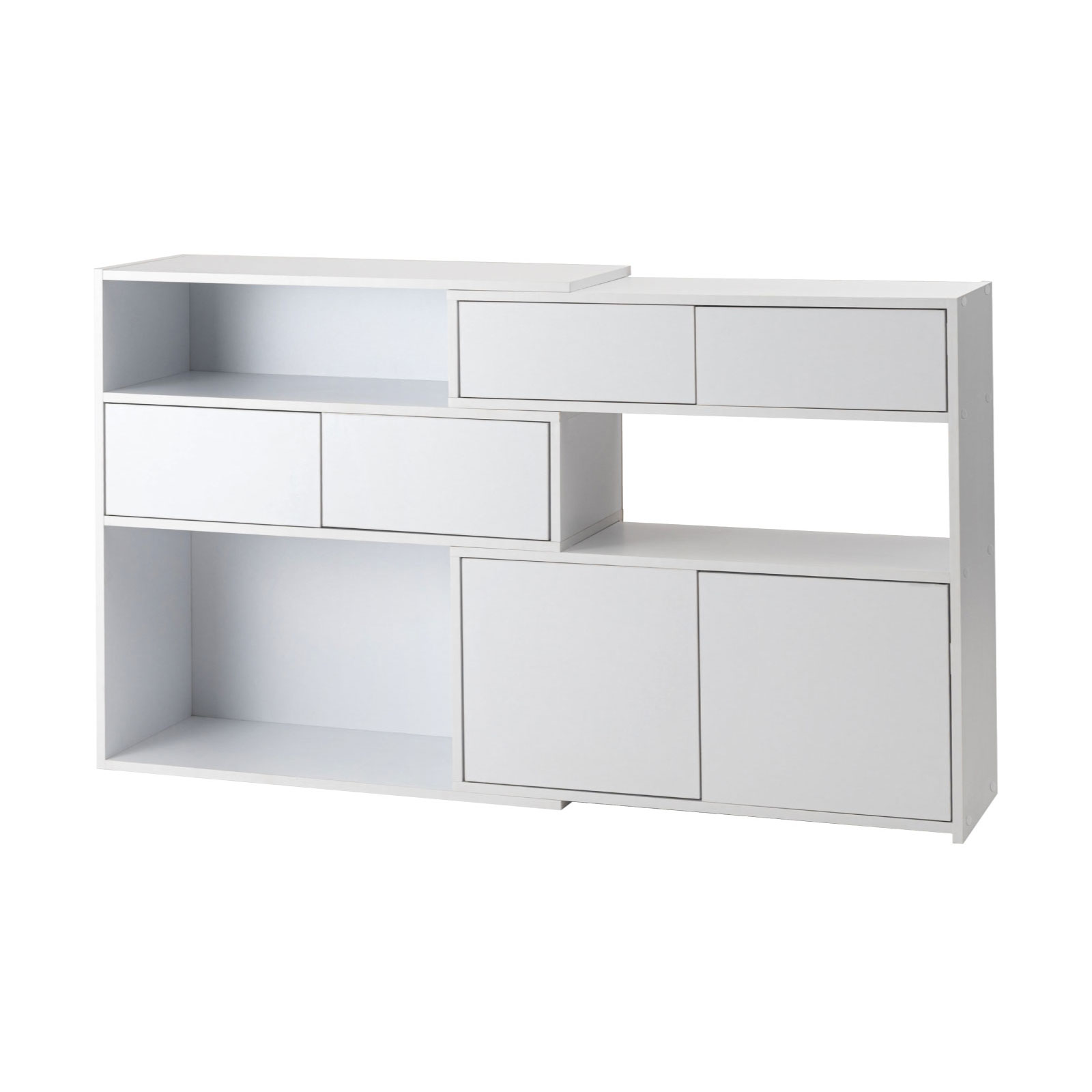 スライドシェルフ 棚 ディスプレイラック 収納 伸長式 おしゃれ 幅80 140 白 横長 扉付き リビング 寝室 キッチン 大容量 シンプル ホワイト 木目調 | 東谷 | 02