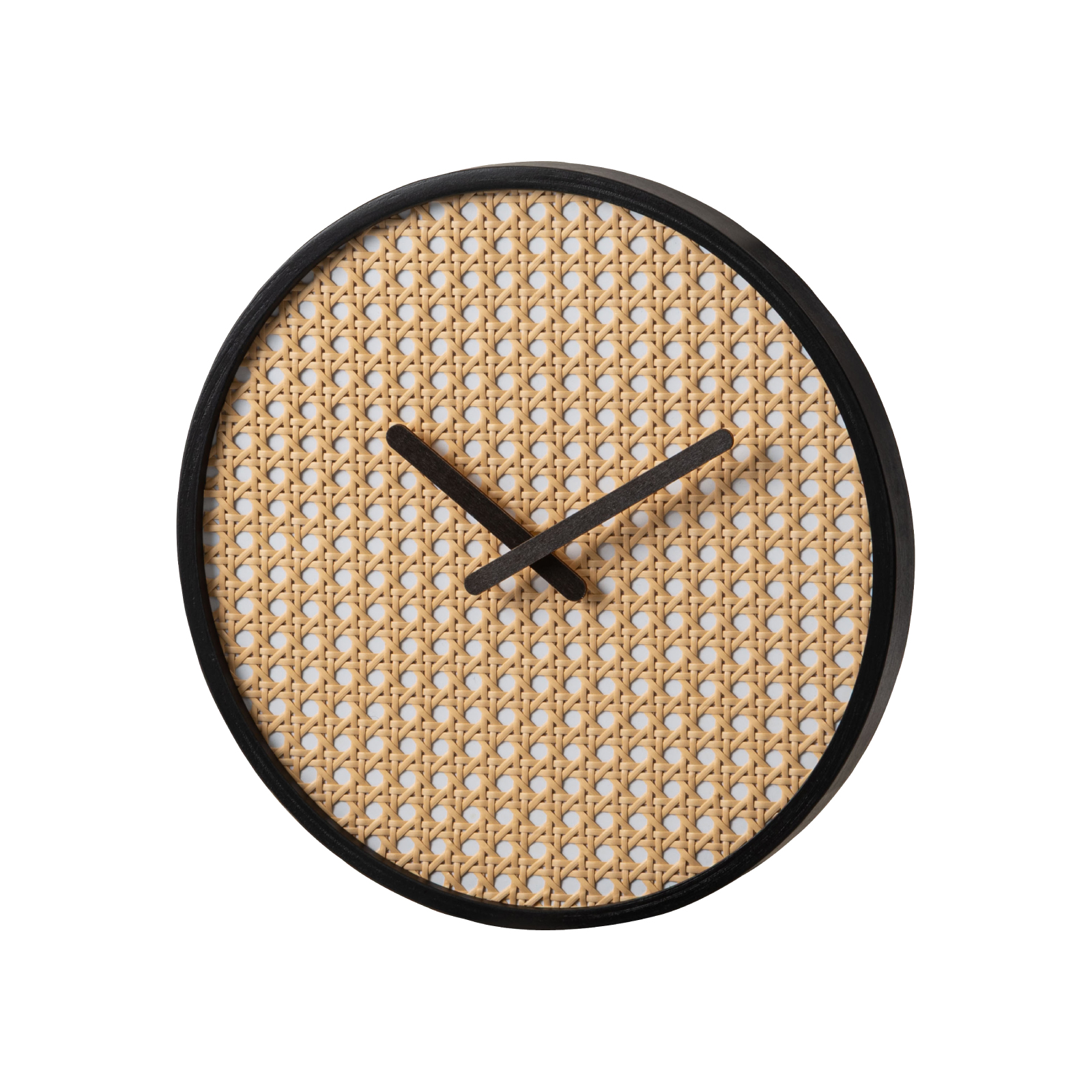 壁掛け時計 ウォールクロック 静音 静か 電池式 軽量 アナログ 円形 ウッド 木 木製 天然木 ラタン調 数字なし スイープムーブメント 薄型 フック リビング 寝室 | 東谷 | 01