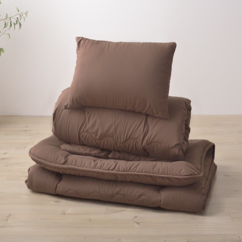 布団セット シングル 3点 布団 ふとん 綿布団 ピーチスキン 吸湿 速乾 ポリエステル 掛け布団 敷き布団 枕 まくら マクラ 来客用 アイボリー ブラウン ネイビー | 東谷 | 02