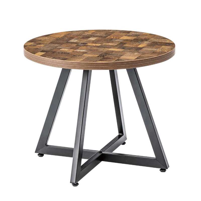 サイドテーブル ナイトテーブル 机 おしゃれ 丸型 円形 木目調 スチール 黒フレーム シンプル