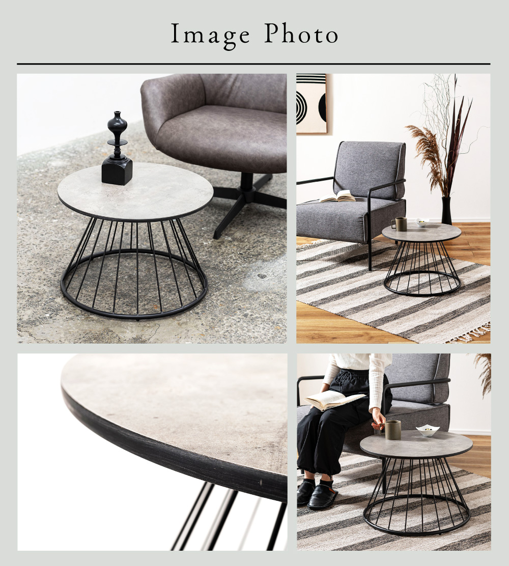 東谷 サイドテーブル 丸 白 木脚 石調 ラウンド ソファサイド 石目調