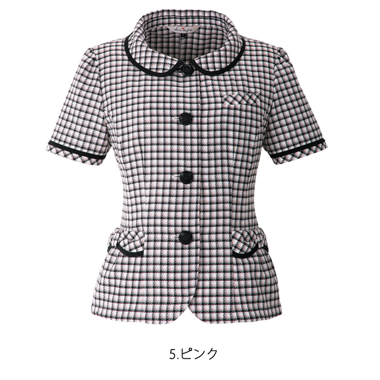 アンジョア レディース 春夏  半袖 チェック オーバーブラウス シャツ ソフトジャケット オフィス ユニフォーム 制服 接客 事務服 OL かわいい ジョア 26660 ジョア アンジョア レディース 春夏 半袖 チェック オーバー
