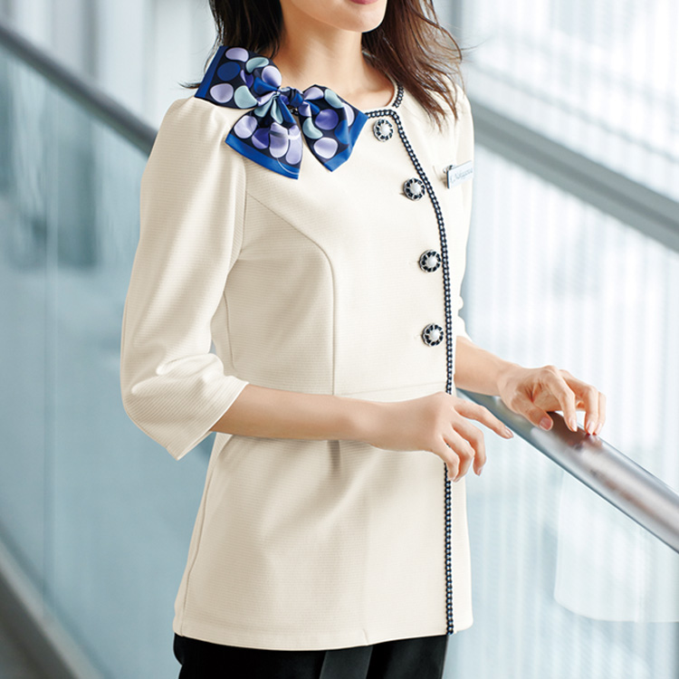 アンジョア レディース オールシーズン 七分袖 オーバーブラウス ソフト ジャケット オフィス ユニフォーム 制服 通勤 事務服  接客 OL かわいい ジョア 26555 ジョア アンジョア レディース オールシーズン 七分袖 オーバー