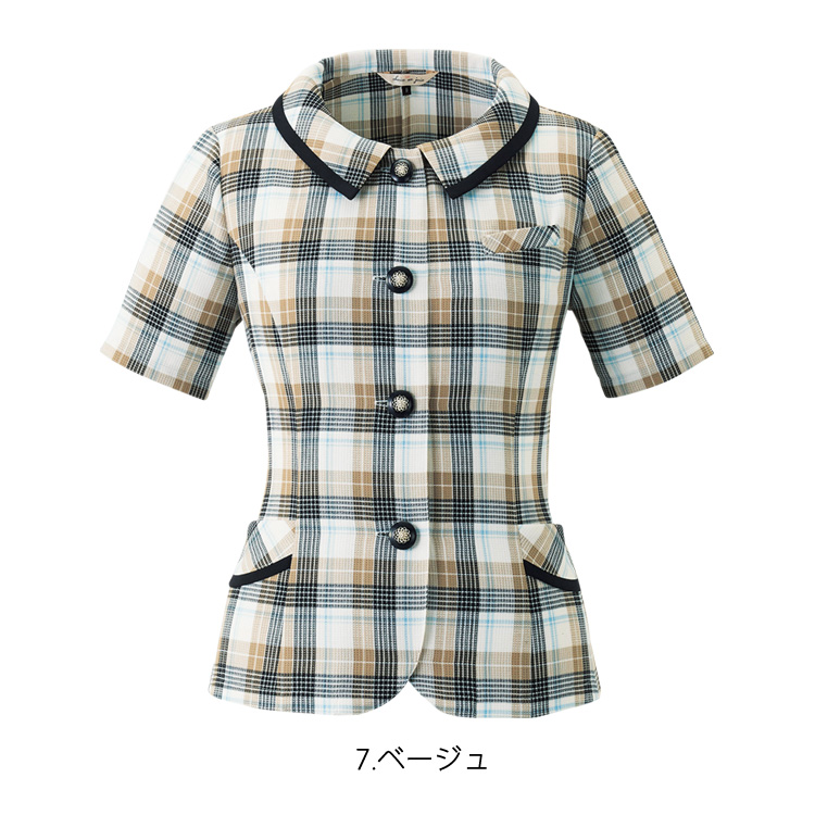 アンジョア レディース 春夏 半袖 オーバーブラウス チェック ライトジャケット オフィス ユニフォーム 制服  接客通勤 事務服 OL きれい かわいい ジョア 26230 ジョア アンジョア レディース 春夏 半袖 オーバーブラウス