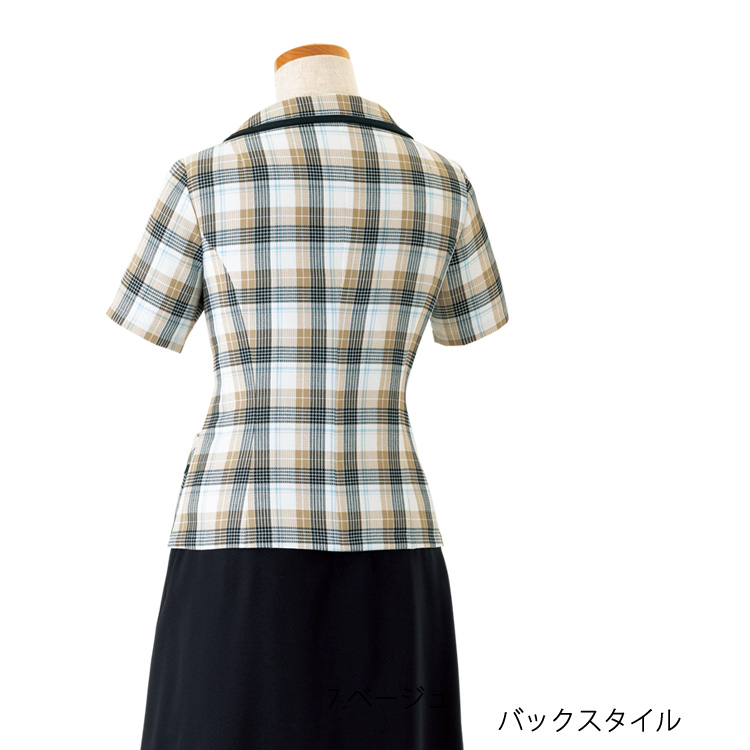 アンジョア レディース 春夏 半袖 オーバーブラウス チェック ライトジャケット オフィス ユニフォーム 制服 接客 通勤 事務服 OL きれい ジョア 26145 enjoie ジョア アンジョア レディース 春夏 半袖 オーバーブラウス