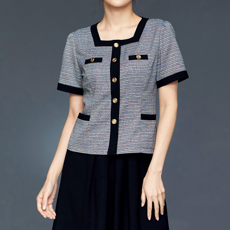 アンジョア レディース 春夏 半袖 オーバーブラウス チェック ライトジャケット オフィス ユニフォーム 制服 接客 通勤 事務服 OL きれい かわいい ジョア 26190 ジョア アンジョア レディース 春夏 半袖 オーバーブラウス