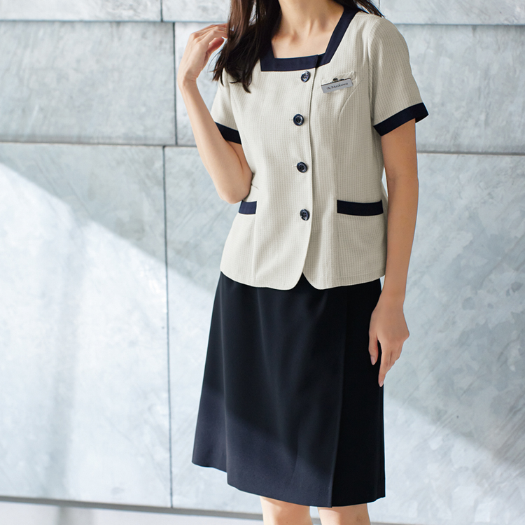 アンジョア レディース 春夏 半袖 オーバーブラウス ソフトジャケット 夏服 オフィス ユニフォーム 制服 事務服 接客 OL かわいい ジョア きれいめ 26755 26740-1.jpg