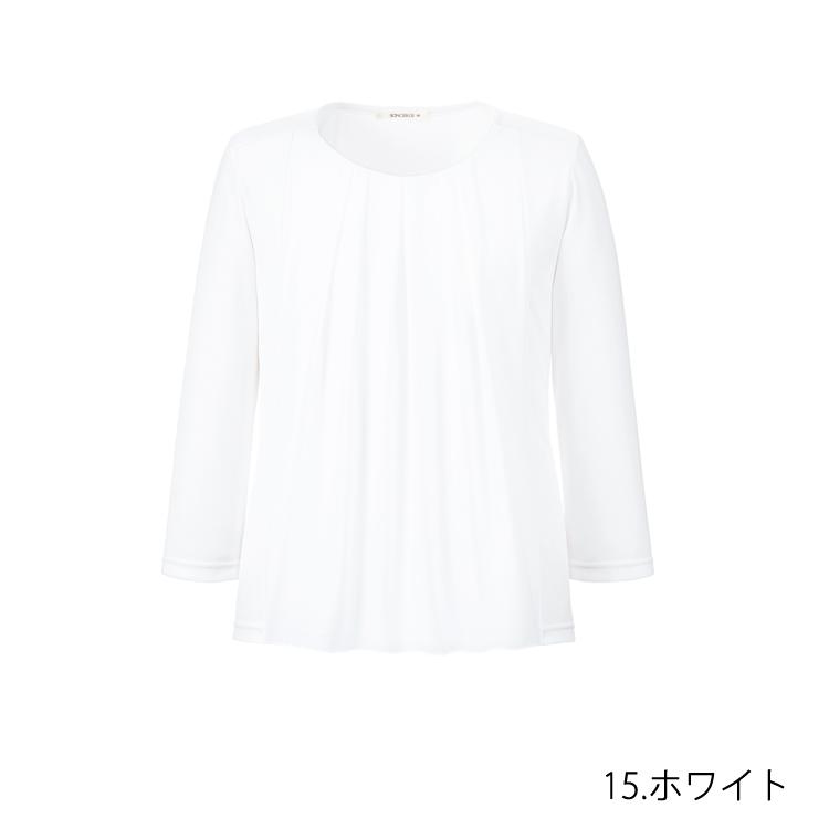 レディース 七分袖 シフォン切替え カットソー ベーシック 無地 スーツ インナー  オフィスシャツ 吸水速乾 UVカット 事務服 就活 ボンオフィス BCK7107 ボンマックス（ユニフォーム） レディース 七分袖 シフォン
