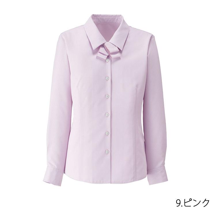 レディース 長袖ブラウス リボン 2WAY ブラウス ナノファイン 抗菌 防臭 制菌加工  オフィスシャツ Yシャツ ストライプ 事務服 就活 ボンオフィス RB4164 ボンマックス（ユニフォーム） レディース 長袖ブラウス リボン