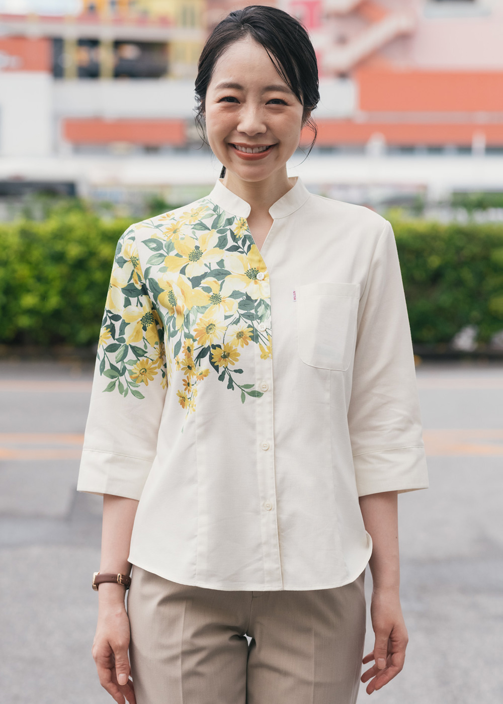 かりゆしウェア 沖縄 アロハシャツ MAJUN マジュン かりゆし 結婚式 売れ筋商品|||レディースシャツボタンダウン 送料/代引手数料無料 ブルーミングゆうな（七分袖） MAJUN かりゆしウェア 沖縄 アロハシャツ マジュン かりゆし