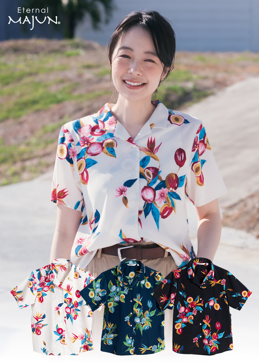 マジュン MAJUN かりゆしウェア コットン 花 柄 シャツ 鳥 レディース MAJUN かりゆしウェア 沖縄 アロハシャツ マジュン かりゆし