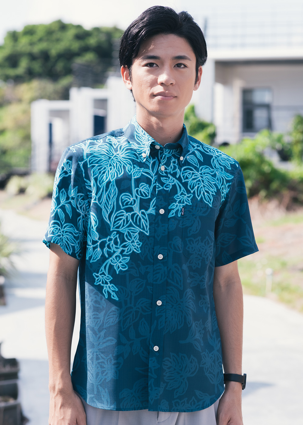 【掲載終了】MAJUN マジュン かりゆしウェア LL ネイビー ターコイズ MAJUN（マジュン） かりゆしウェア 沖縄 アロハシャツ かりゆし 結婚式