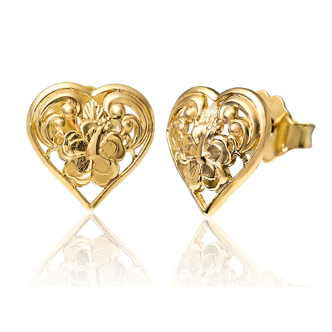 【14K】ハワイアンジュエリー　アンクレット　ハイビスカス【美品】 ハワイアンジュエリーピアス レディース 小さめ 14k イエローゴールド