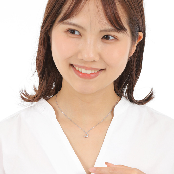 ネックレス チェーン付 サージカルステンレス316 シルバー クリア キュービック ジルコニア ミニ プチ 三日月 ハーフムーン 華奢 プレゼント 誕生日の画像