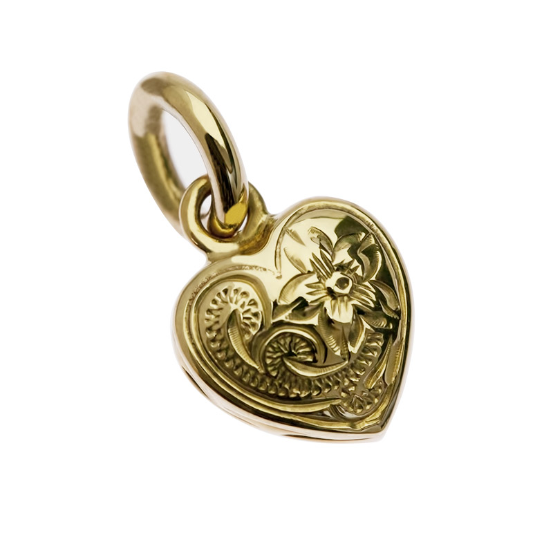 LONO ハート ペンダント ネックレス プルメリア スクロール 波 PH008B ロノハワイアンジュエリー14K ゴールド 男女兼用の画像