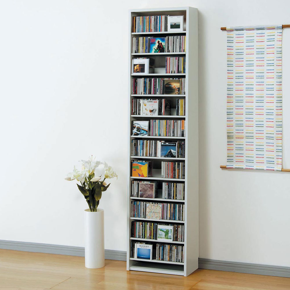 DVDラック 幅48.5×奥行26.5×高さ197.5cm 本棚 棚 スリム シェルフ 日本製 DVD最大232枚収納 CD最大540枚収納 | 