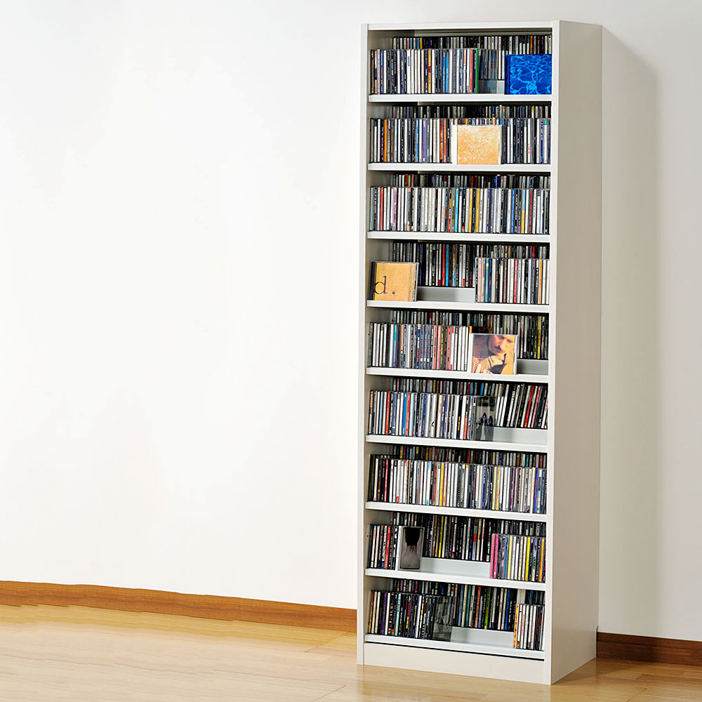 DVDラック 幅59×奥行37×高さ180cm 本棚 棚 スリム シェルフ 日本製 DVD最大432枚収納 CD最大963枚収納 ホワイト ナチュラル ダークブラウン | 