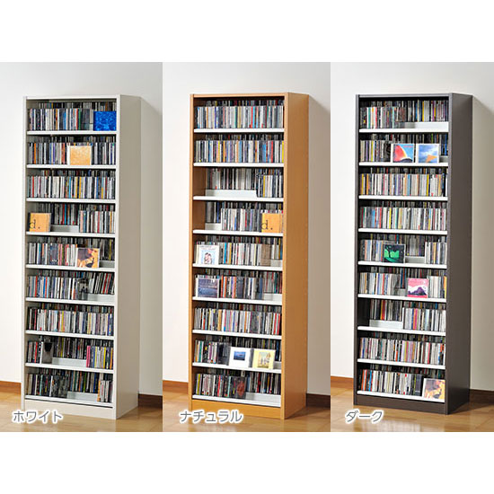 DVDラック 幅59×奥行37×高さ180cm 本棚 棚 スリム シェルフ 日本製 DVD最大432枚収納 CD最大963枚収納 ホワイト ナチュラル ダークブラウン |  | 02