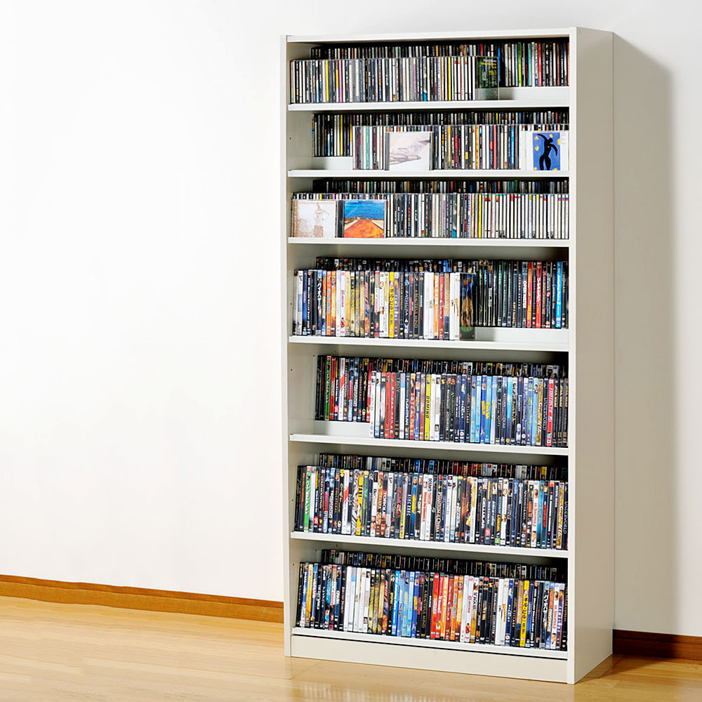 DVDラック 幅89×奥行37×高さ180cm 本棚 棚 スリム シェルフ 日本製 DVD最大672枚収納 CD最大1503枚収納 ホワイト ナチュラル ダークブラウン |  | 01