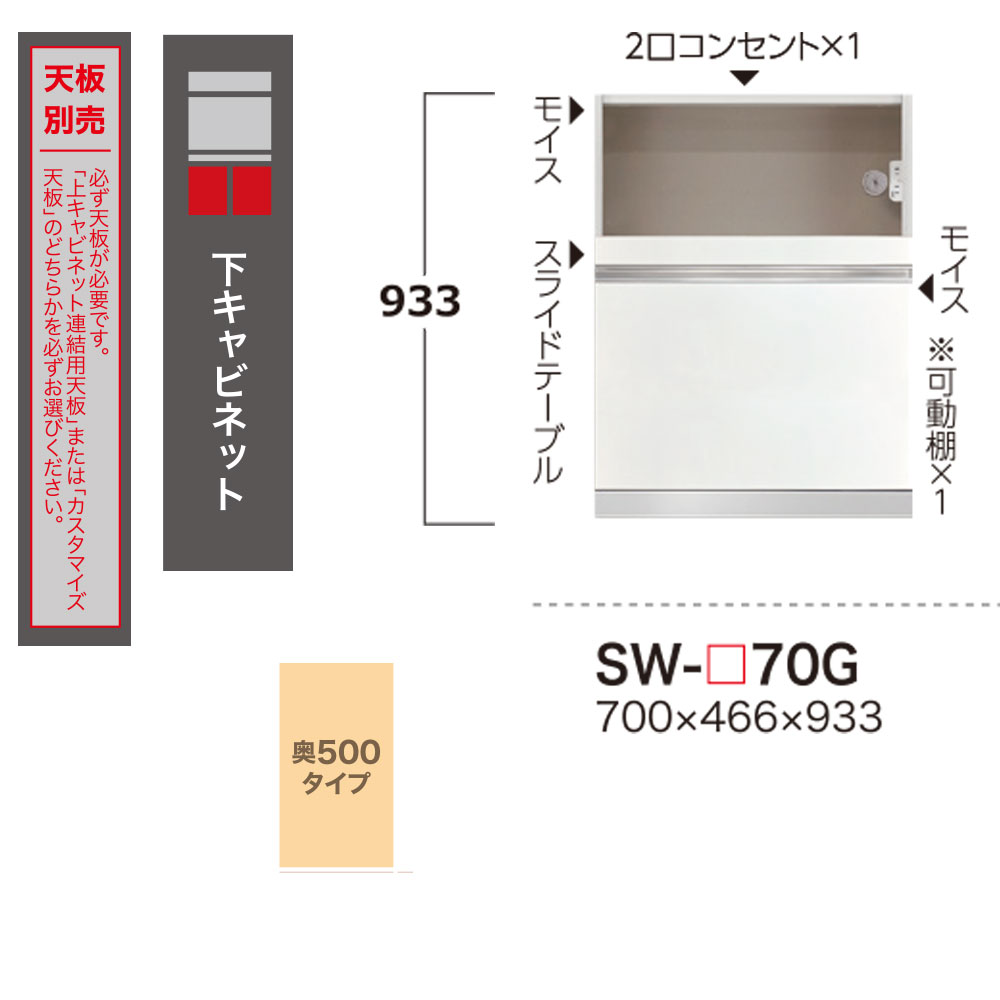 綾野製作所 SW スタイン STEIN 下キャビネット   食器棚 ユニット 家電ボード SW-P70G 綾野 ayano 日本製｜make-space｜02